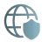 Icône représentant un globe terrestre et un bouclier sur fond noir, symbolisant la sécurité et la protection sur Internet. Le ton est sérieux et rassurant.