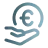 Icône d'une main ouverte surmontée du symbole euro, évoquant l'épargne ou le soutien financier. Design minimaliste sur fond sombre, synonyme de simplicité.