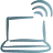Une icône minimaliste représentant un ordinateur portable avec un symbole Wi-Fi, dessinée en bleu clair sur fond sombre, évoquant la connectivité et la technologie.