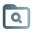 Icône de dossier bleue avec une loupe sur fond noir, suggérant une fonction de recherche. Design minimaliste et moderne.